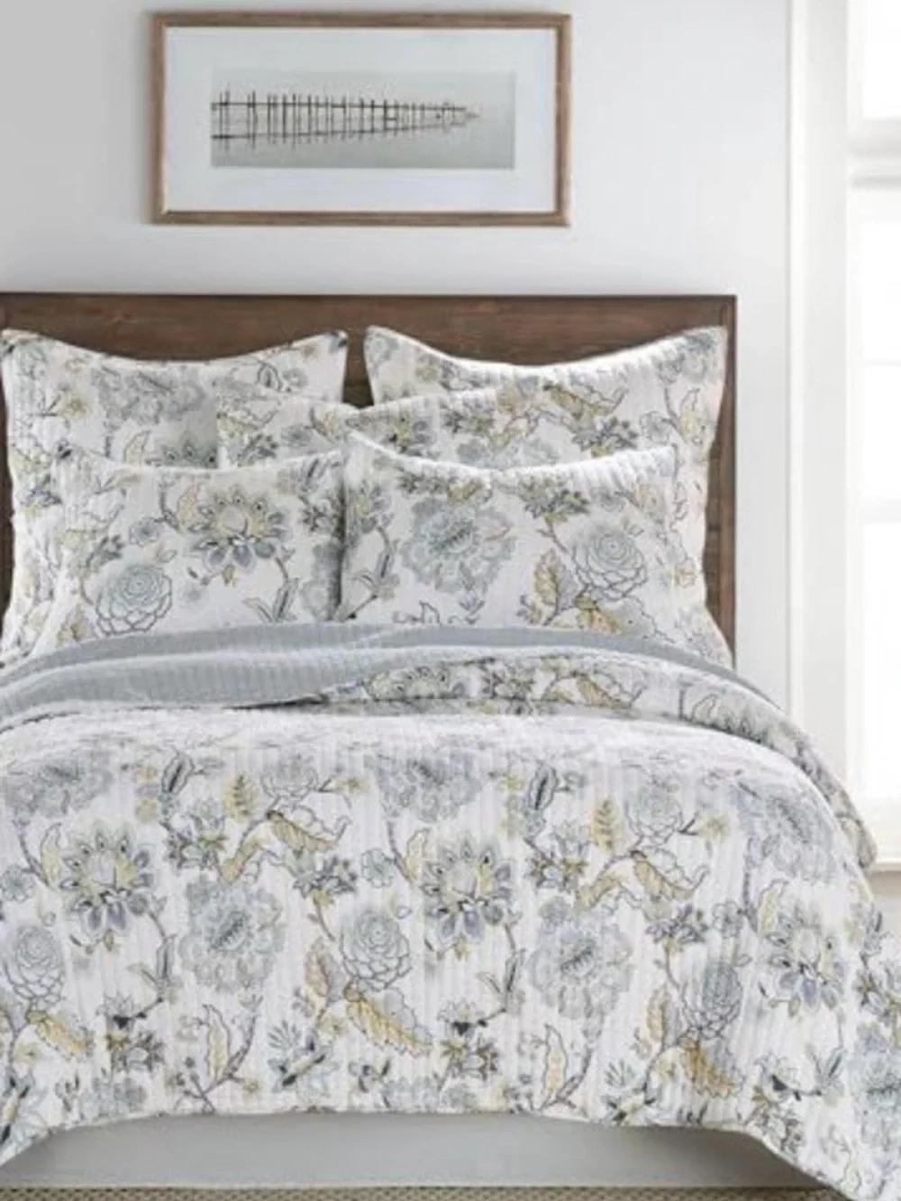 Light Blue Floral Quilted Bedding Set - levtex
